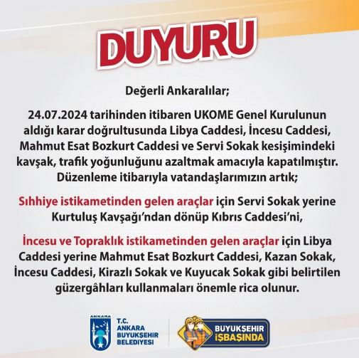 Duyuru Kavşak Kapatma Abb