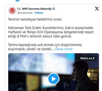 Screenshot 2024 10 30 At 10 08 25 Irak'ın Kuzeyinde 8 Pkk'lı Terörist Etkisiz Hale Getirildi