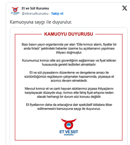 Screenshot 2024 11 19 At 14 53 14 Et Ve Süt Kurumu’ndan Et Fiyatları Açıklaması Kırmızı Ette Zam Söz Konusu Değil