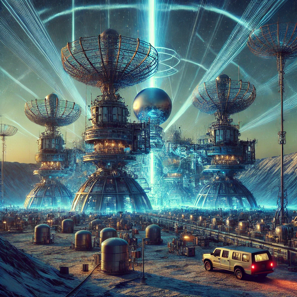 Dall·e 2025 01 14 12.34.51 A Futuristic High Tech Research Facility Resembling The Haarp (High Frequency Active Auroral Research Program), With Large Antennas And High Powered R