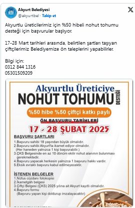 Screenshot 2025 02 17 At 10 03 23 Ankara'da Çiftçilere Müjde! Akyurt'ta Yüzde 50 Hibeli Nohut Tohumu Desteği Başlıyor