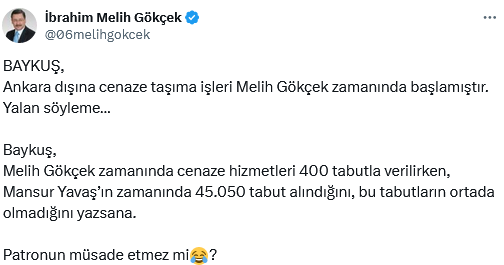 Screenshot 2025 03 03 At 22 49 13 X'te İbrahim Melih Gökçek Baykuş Ankara Dışına Cenaze Taşıma Işleri Melih Gökçek Zamanında Başlamıştır. Yalan Söyleme… Baykuş Melih Gökçek Zamanında Cenaze Hizmetleri 400 Tabutla V[...]