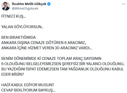 Screenshot 2025 03 03 At 22 49 52 X'te İbrahim Melih Gökçek Fi̇tneci̇ Kuş… Yalan Söylüyorsun.. Ben Biraktiğimda Ankara Dişina Cenaze Götüren 6 Aracimiz Ankara İçi̇ne Hi̇zmet Veren 30 Aracimiz Vardi… Beni̇m Dönemi̇mde Ki̇ [...]