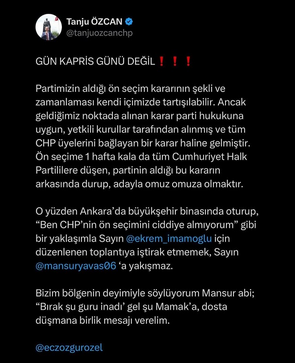 Screenshot 2025 03 15 At 14 50 03 Tanju Özcan Instagram Gün Kapri̇s Günü Deği̇l❗️❗️❗️ Partimizin Aldığı Ön Seçim Kararının Şekli Ve Zamanlaması Kendi Içimizde Tartışılabilir. Ancak Gel[...]