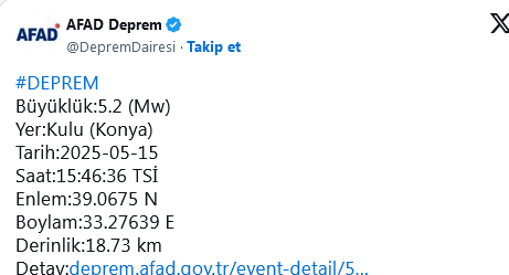 Screenshot 2025 05 15 At 15 58 59 Son Daki̇ka Konya'da 5 2 Büyüklüğünde Deprem! Ankara Ve Çevre Illerden De Hissedildi