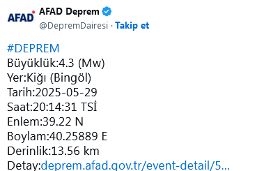Screenshot 2025 05 29 At 20 56 54 Son Dakika... Afad Duyurdu Bingöl'de Korkutan Deprem!