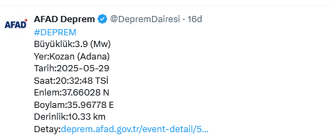 Screenshot 2025 05 29 At 20 57 48 Afad Deprem (@Depremdairesi) X