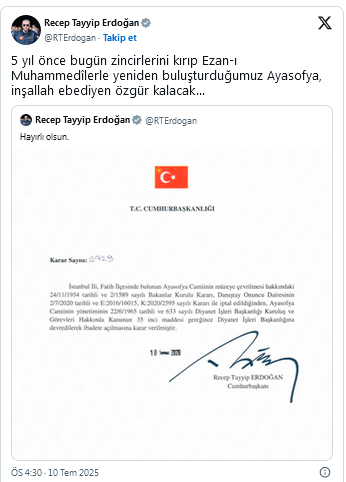 Screenshot 2025 07 10 At 17 04 58 Cumhurbaşkanı Erdoğan Ayasofya Inşallah Ebediyen Özgür Kalacak İhlas Haber Ajansı