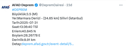 Screenshot 2025 07 31 At 14 11 46 (1) Afad Deprem (@Depremdairesi) X