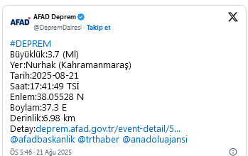 Screenshot 2025 08 21 At 19 40 19 Kahramanmaraş'ta Deprem!