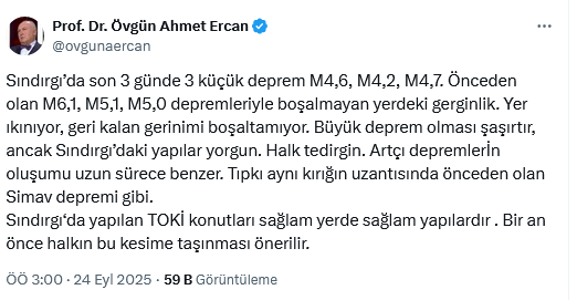 Screenshot 2025 09 24 At 10 55 06 X'te Prof. Dr. Övgün Ahmet Ercan Sındırgı’da Son 3 Günde 3 Küçük Deprem M4 6 M4 2 M4 7. Önceden Olan M6 1 M5 1 M5 Depremleriyle Boşalmayan Yerdeki Gerginlik. Yer Ikınıyor Geri Ka[...]