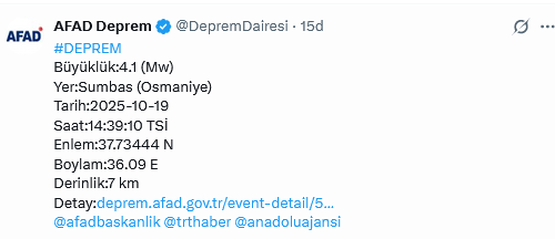 Screenshot 2025 10 19 At 15 02 40 (1) Afad Deprem (@Depremdairesi) X