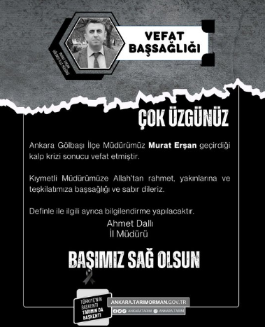 Murat Erşan Ankara Tarıım Müdürü Vefat
