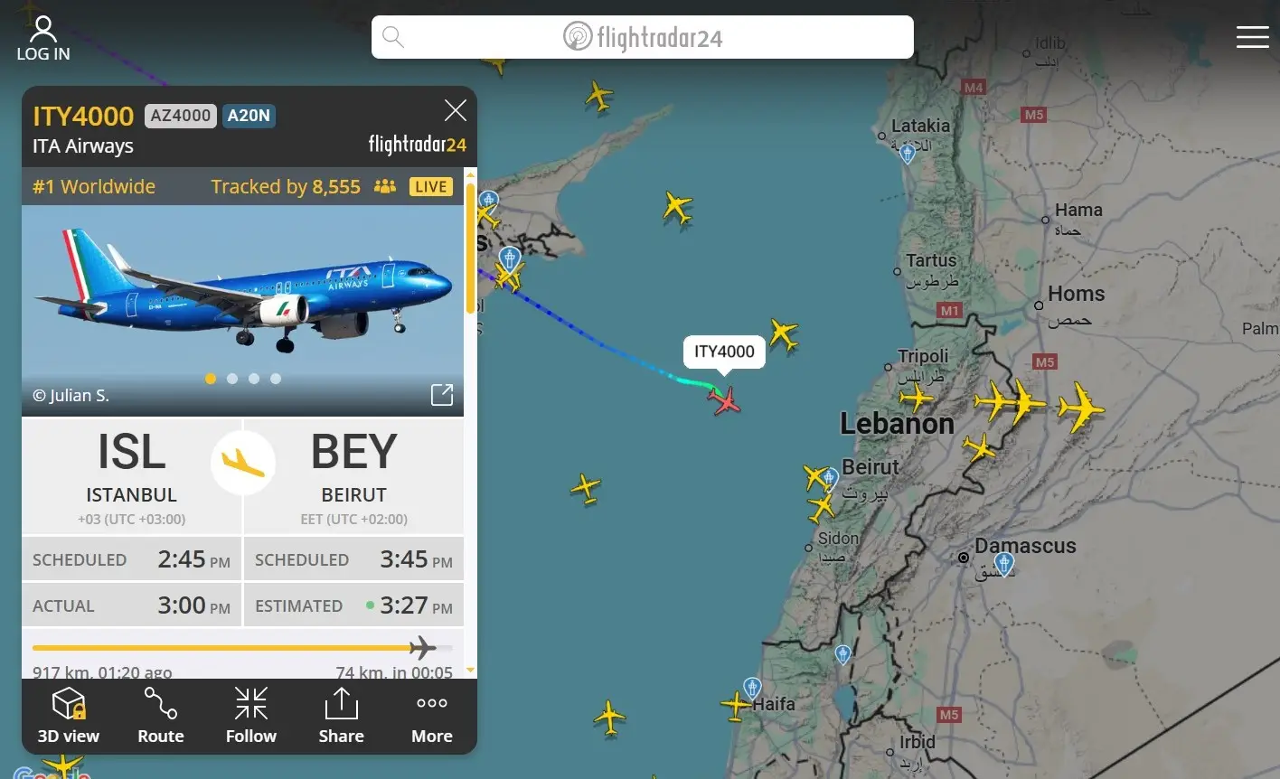 Papa 14 Leo Saat 1621 Papa 14. Leo Ita Havayolları Lübnan Beyrut Flight Radar Uçuş