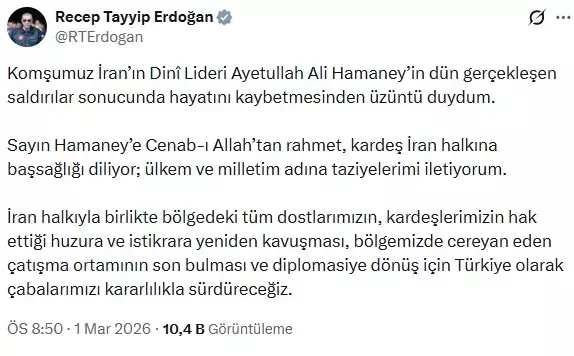 Cumhurbaskani Erdogan Dan Hamaney Mesaji