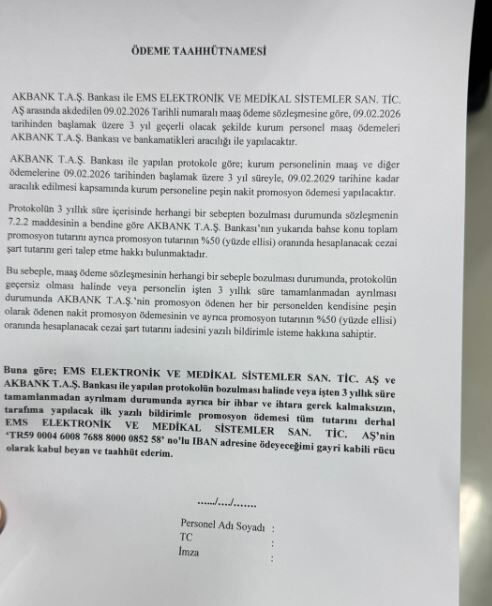 Maaş Promosyon Sözleşmesi Ems Elektronik Aş
