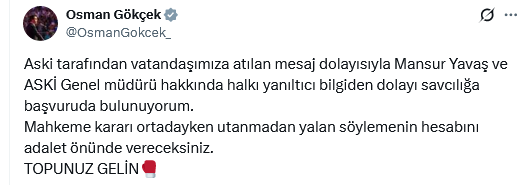 Screenshot 2026 04 13 At 17 58 14 (1) X'te Osman Gökçek Aski Tarafından Vatandaşımıza Atılan Mesaj Dolayısıyla Mansur Yavaş Ve Aski̇ Genel Müdürü Hakkında Halkı Yanıltıcı Bilgiden Dolayı Savcılığa Başvuruda Bulunuyo[...]