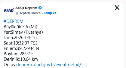 Screenshot 2026 04 16 At 20 16 21 Son Dakika Kütahya'da 3 6 Büyüklüğünde Deprem!