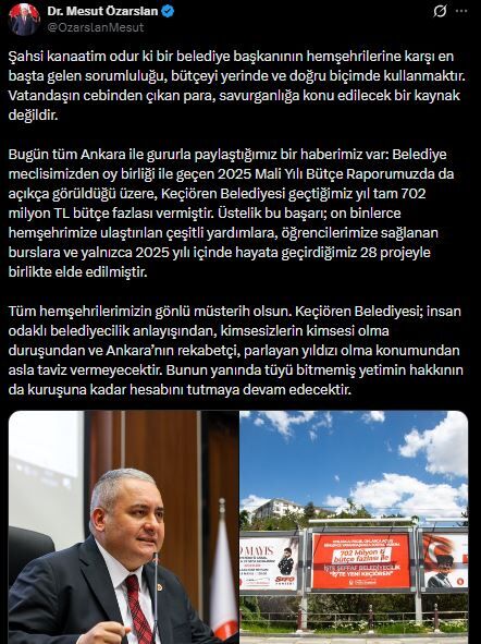 Mesut Özarslan Ankara Mali Tablo 2025