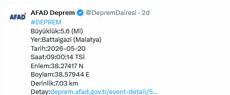 Screenshot 2026 05 20 At 09 11 24 (1) Afad Deprem (@Depremdairesi) X
