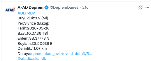 Screenshot 2026 05 26 At 11 04 41 (1) Afad Deprem (@Depremdairesi) X