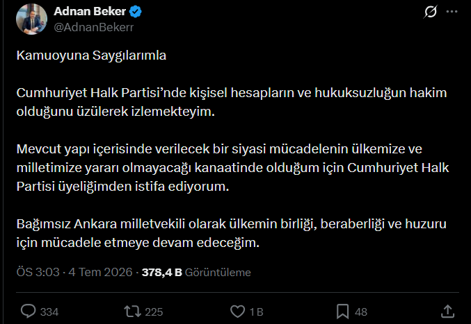 Adnan Beker Chp Istifa