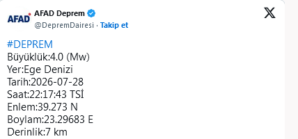 Screenshot 2026 07 28 At 22 55 18 Son Dakika Adalar Denizi'nde 4 Büyüklüğünde Deprem