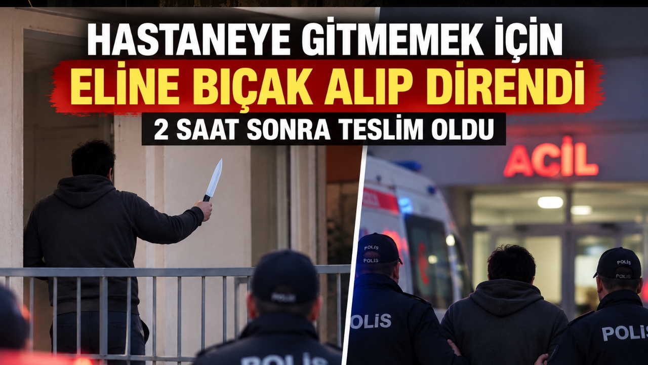 Hastaneye gitmemek için eline bıçak alıp direndi: 2 saat sonra teslim oldu