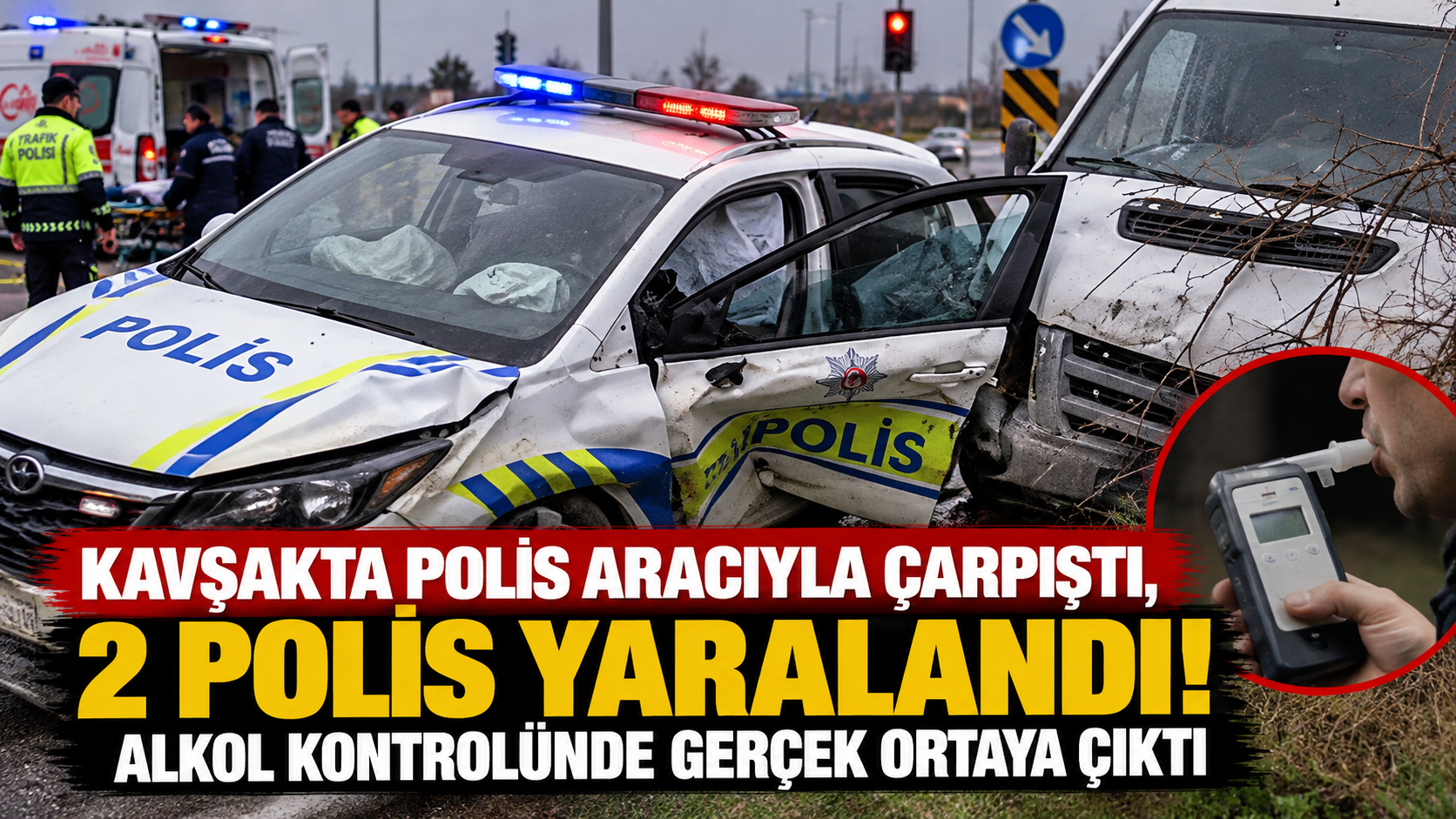 Kavşakta polis aracıyla çarpıştı, 2 polis yaralandı! Alkol kontrolünde gerçek ortaya çıktı