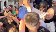 Tatlı dağıtmak isteyen kadın ezilmekten son anda kurtuldu