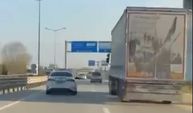 Tehlike saçan TIR sürücüsü silah çekilerek durduruldu! Kovalamaca kamerada