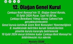 Çankaya Kent Konseyi’nin 12. Olağan Genel Kurulu gerçekleşti