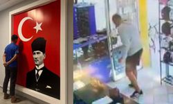 Atatürk'ün resmini çiğnemişti: Atatürk resmi önünde kelepçeli fotoğrafını çektiler