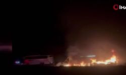 Ankara’da korkutan kaza: Refüje çarpan tır alev alev yandı!