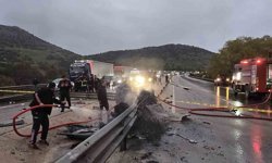 Alev alan otomobilin sürücüsü feci şekilde can verdi!