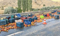 Ankara’da tırın dorsesi yan yattı, şeftaliler yola saçıldı
