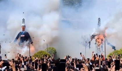 İspanya'da çok konuşulacak görüntüler... Netanyahu'nun kuklasını böyle yaktılar