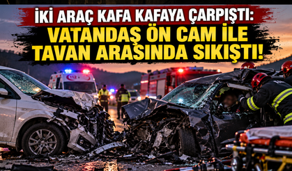 İki araç kafa kafaya çarpıştı: Vatandaş ön cam ile tavan arasında sıkıştı!