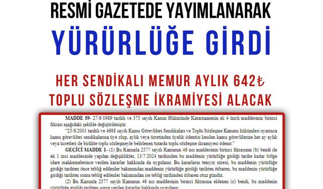 Toplu Sözleşme İkramiyesi yeniden yürürlükte