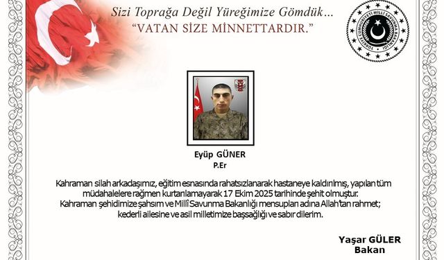 Tokat’ta acı haber: Piyade Er Eyüp Güner eğitim sırasında şehit oldu
