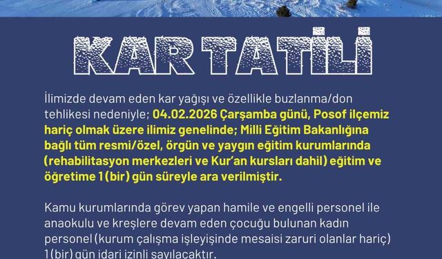 Ardahan’da okullara kar tatili: Posof hariç eğitime ara