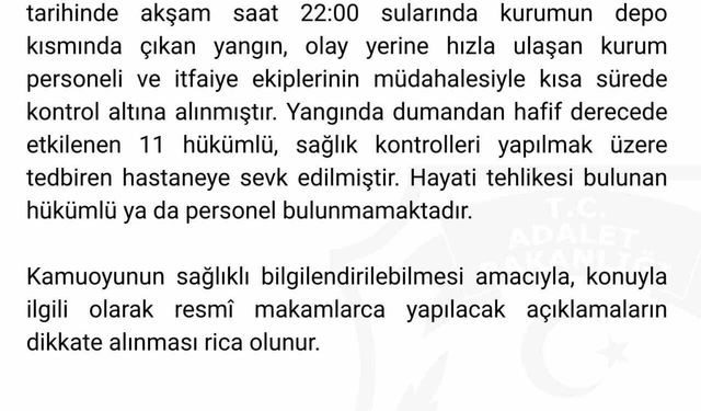 Hendek Kadın Açık Ceza İnfaz Kurumu’nda yangın: 11 hükümlü hastaneye kaldırıldı