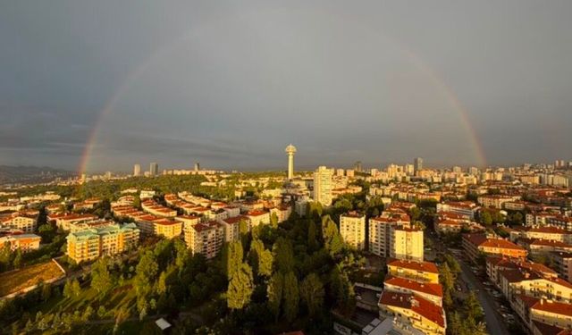 Ankara’da yağmurun ardından gökyüzünü gökkuşağı süsledi