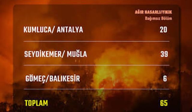Orman yangınlarının bilançosunu Bakan Kurum açıkladı: 65 bağımsız bölüm ağır hasar aldı ya da yıkıldı