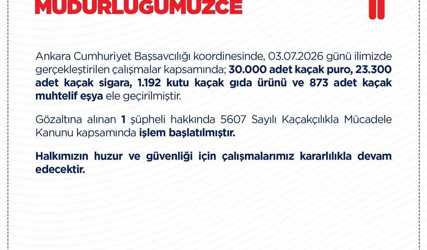 Ankara'da Kaçakçılık Operasyonu! 30 Bin Kaçak Puro ve Binlerce Ürün Ele Geçirildi